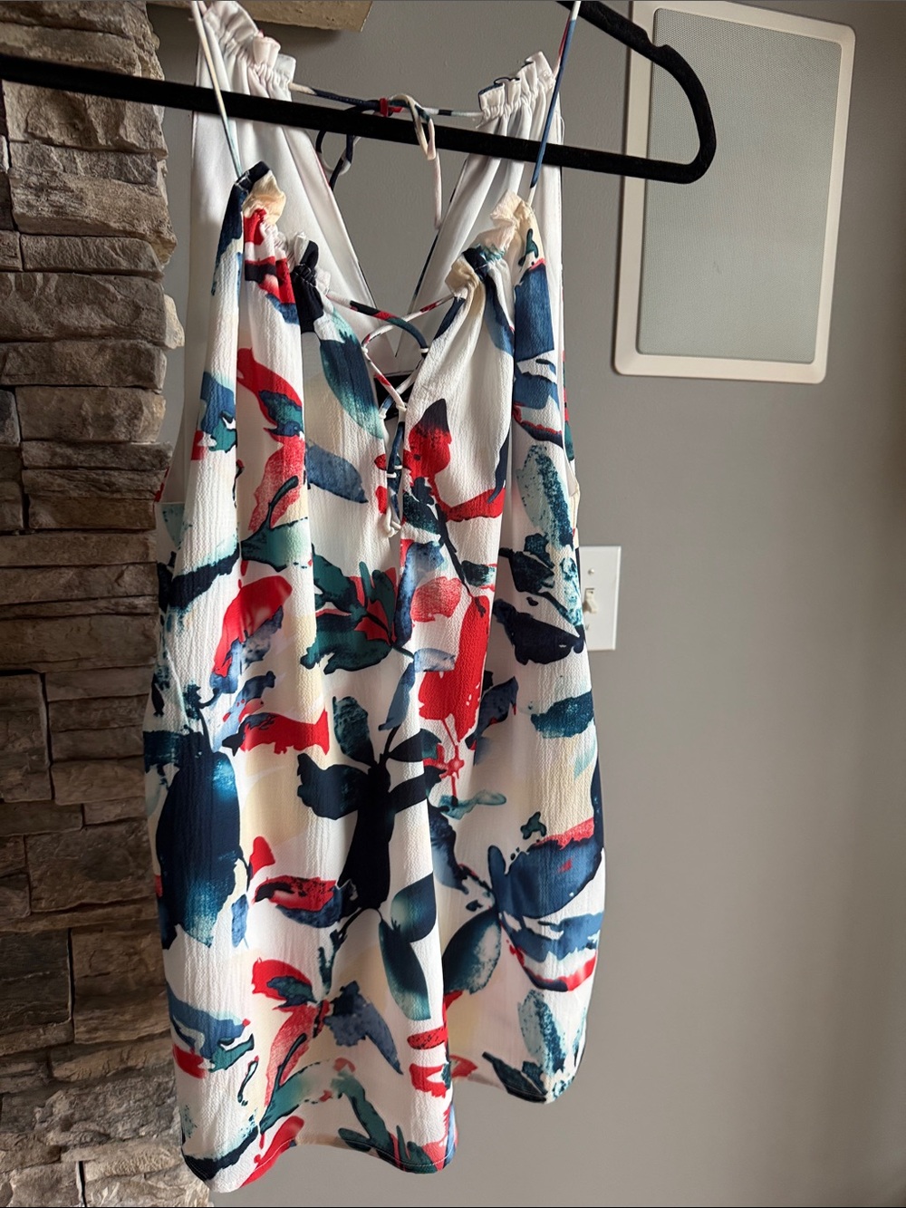 Daytrip White Mini Dress with Red & Navy Floral Print